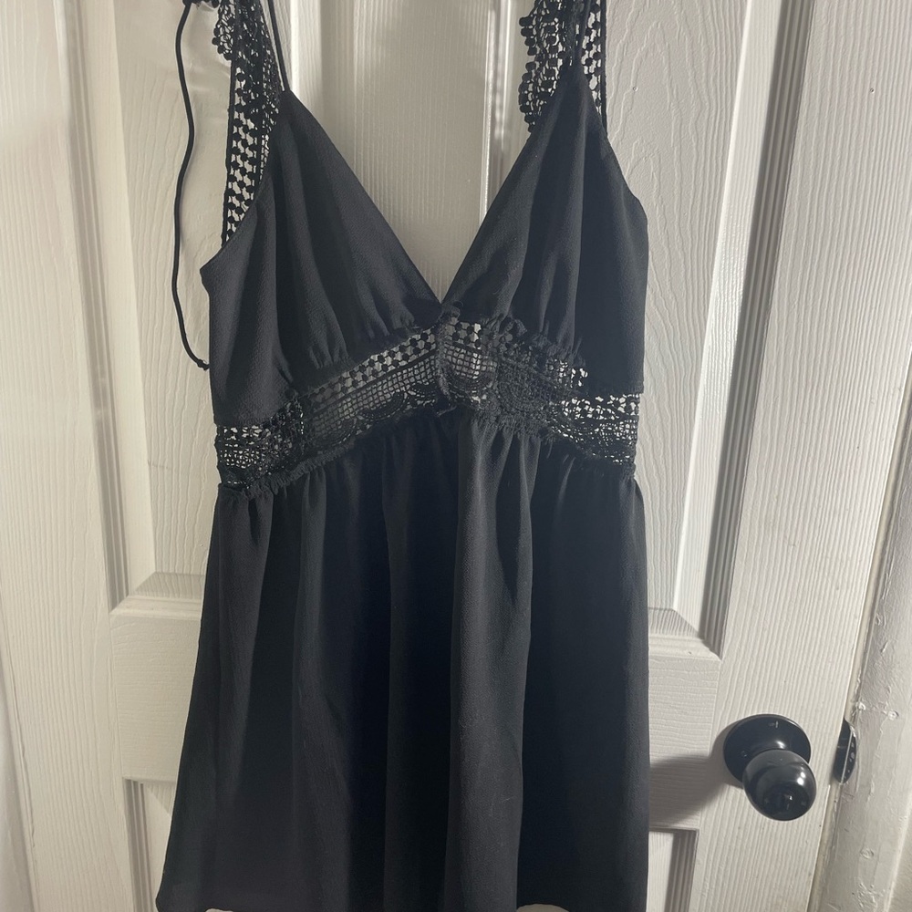 Elegant Black Lace Trim Dress